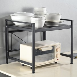 ECHLI Expandable Microwave Shelf, 2 Tier Microwave Stand Microwave Shelf Stand,Microwave Oven Rack,Bakers Rack,Kitchen Countertop Organizer Shelves,90 lbs Weight Capacity (Square 34cm Wide Black)