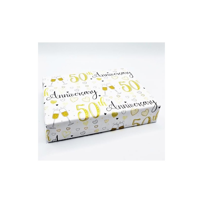 2 Sheets 50th Wedding Anniversary Wrapping Paper Champagne Glass Design