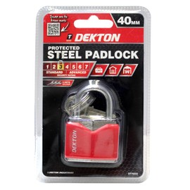 Dekton 40MM Covered Steel Padlock | Heavy-Duty with Reusable Storage Case | Includes 3 Keys | Ideal for Truckers, Farmers & Contractors | Clevis Grab Hooks | 4000lb Working Load Limit | Grade 43