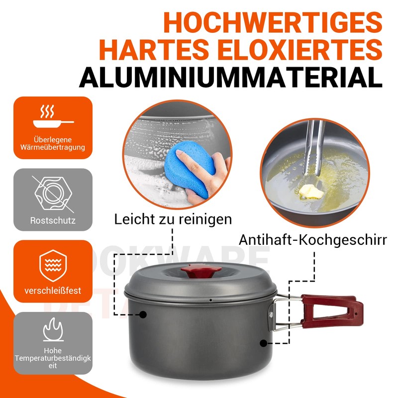 Bulin 3/5/11/13/20-Piece Camping Cookware Set, Aluminium Ultralight Stackable Outdoor Pot/Pan/Kettle