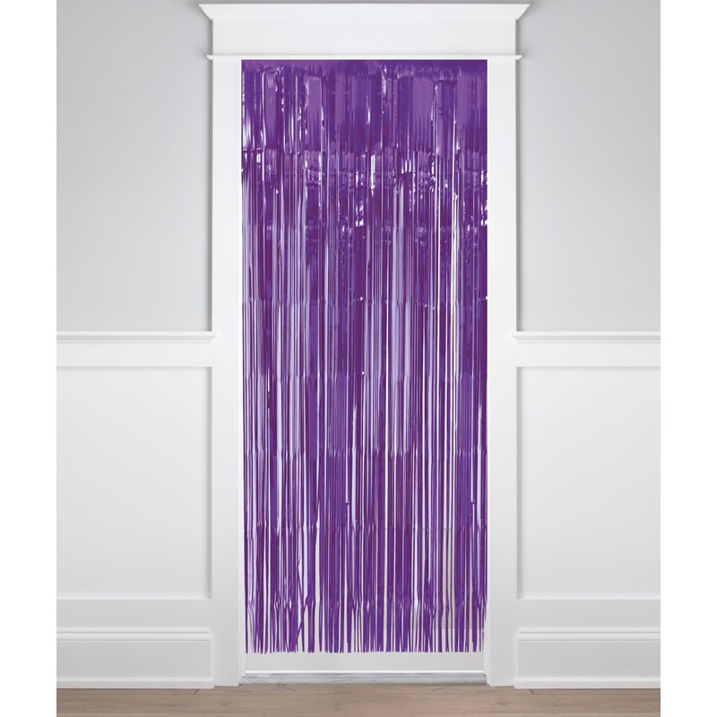 Unique 16858 Foil Fringe Door Curtain x 2 m-Deep Purple