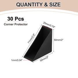 uxcell 30Pcs Triangle Glass Corner Protector, 0.79 x 2 Inch Plastic Glass Table Corner Protector Transport Corner Guard for Glass, Ceramics, Wood, and Steel(Right Angle, Black)