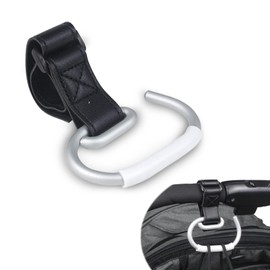 Koprek 2-Pack Heavy Duty Pram Hooks with Leather Strap – Universal Stroller Hooks for Buggy, Wheelchair & Shopping Bags – Sturdy Carabiner Clip Holds 7kg (15 lbs) Per Hook