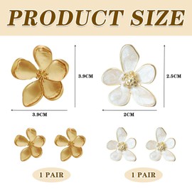2 Pairs Five Leaf Flower Earrings, Ball Earrings, Flower Earrings, White Earrings, Golden Earrings For Women, Alloy Steel, No