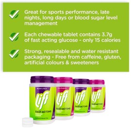 Lift Lift Fast-Acting Glucose Chewable Energy Tablets, Mixed Raspberry and Blueberry, 4 Pack of 50-Tablet Tubs
