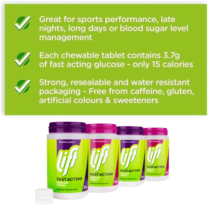 Lift Lift Fast-Acting Glucose Chewable Energy Tablets, Mixed Raspberry and