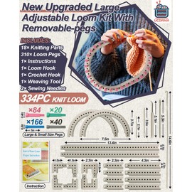 UCDRMA Upgraded Large Adjustable Loom Knitting Kit with Removable-pegs, Up to 132 Sizes & Shapes Weaving Knitting Loom for Blankets/Scarves/Hats, Beginners Infinity Crochet Loom Kit with Instructions