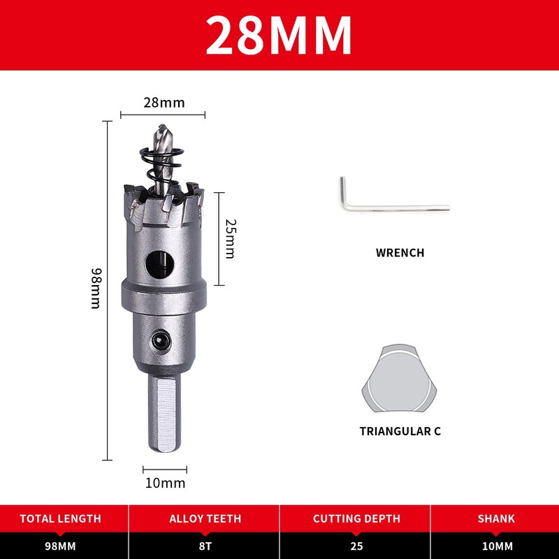 LAIWEI Hole Saw 28 mm, Steel Drill, Hole Cutter Metal,