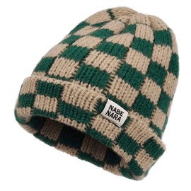 Croogo Skull Beanie for Men Women Knit Winter Hats Warm Soft Stretchy Daily Plaid Ski Cap for Cold Weather,Khaki Green-KH56