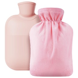 AOOTE Hot Water Bag with Cover Soft Fluff, 2L Hot Water Bottle, Baby Hot Water Bottle, Provide Warmth and Comfort for Back, Neck, Waist, Gift for Christmas, Birthday, Father's&Mother's Day, Pink