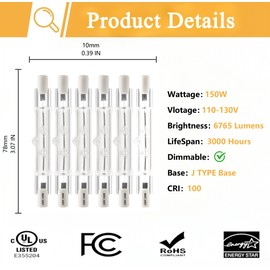 MISDOOD R7S Halogen Light Bulbs 120V 150W,6 Pack J78mm T3 J Type Halogen Bulbs, 3 Inch Long Double Ended Light Bulb for Work, Security,Landscape Lights, Dimmable