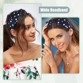 VOCOSTE Polka Dots Wide Bow Headbands, Fashion Hair Hoop with Bow Knotted, Blue, for Girl Women