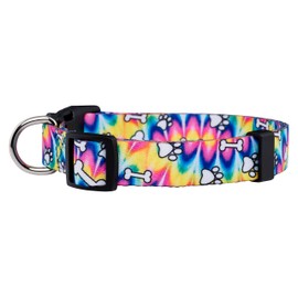 Native Pup Tie Dye Dog Collar/Paws and Bones Dog Collar (Medium)