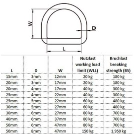 HEAVYTOOL D-Rings 40 mm x 6 mm Welded Stainless Steel AISI 316 (V4A) (Pack of 5) D-Ring Half Ring D Ring