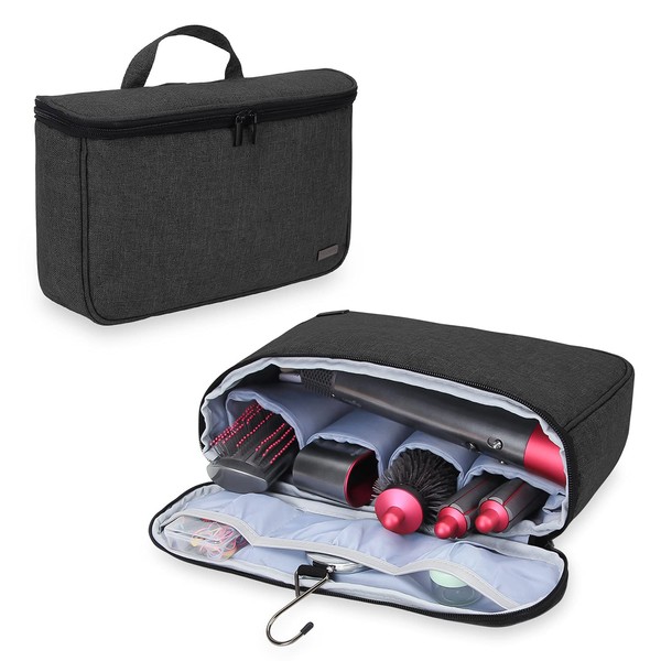 Teamoy Travel Storage Bag Compatible with Dyson Air Wrap Styler with Hooks, Black