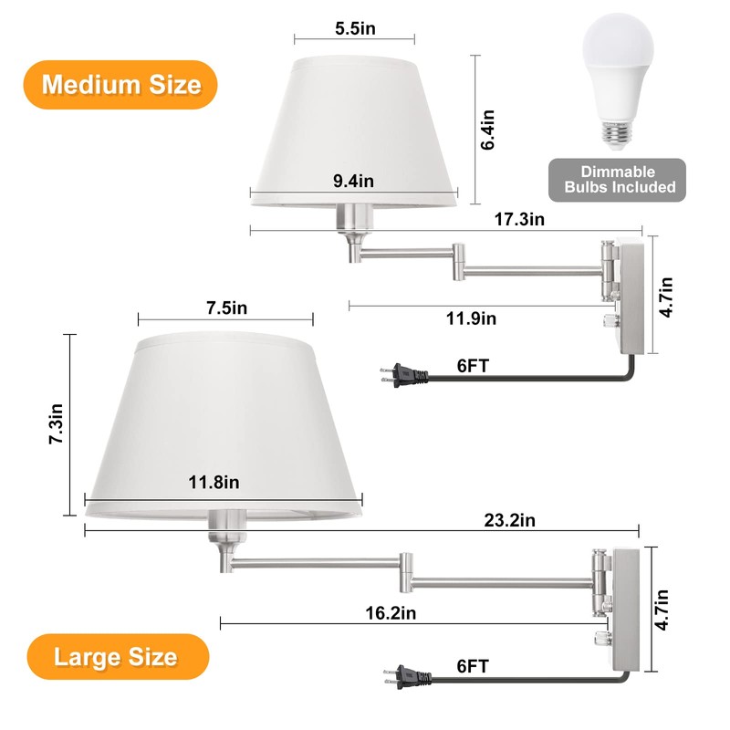 TRLIFE Wall Sconces Plug in, Remote Control Dimmable Wall Sconce