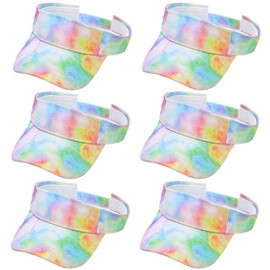 6 PC Tie Dye Sun Visors Hats, Sports Sun Hats Ball Caps Empty Top Tennis Golf Summer Beach Pool (Fresh Style, 6)