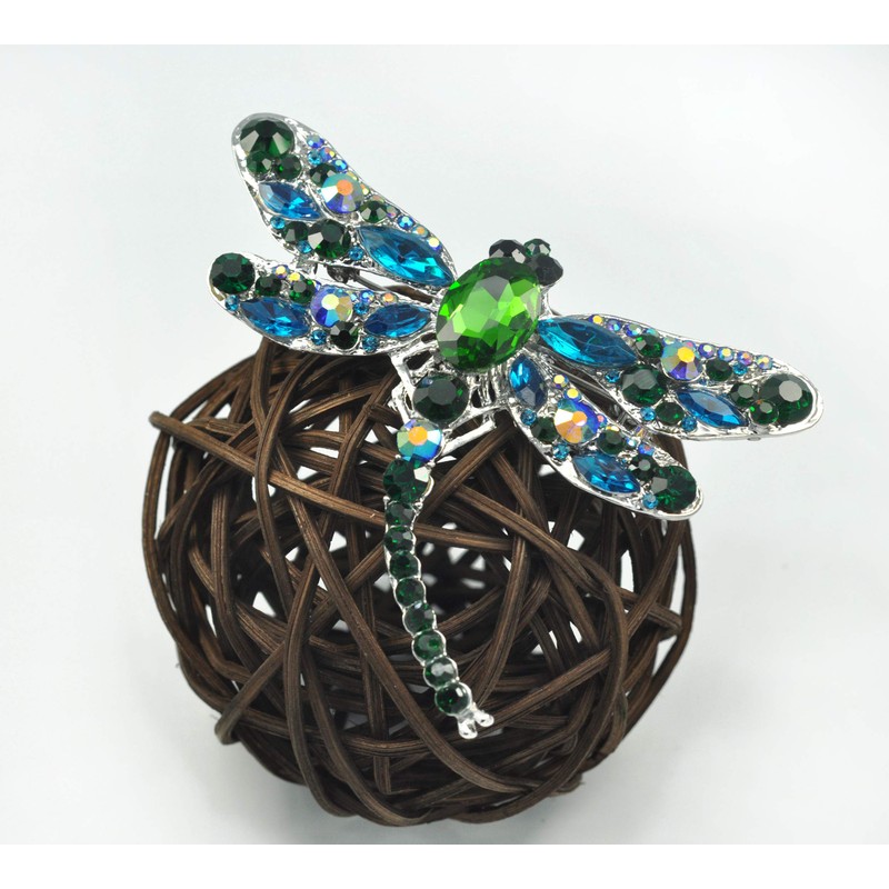 Gyn&Joy Crystal Rhinestones Large Dragonfly Brooch Pin, Metal, crystal rhinestone