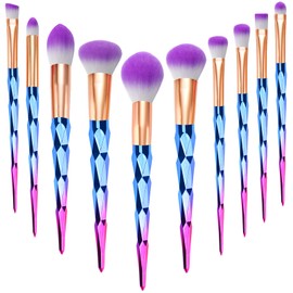 Makeup Brushes, START MAKERS 10Pcs Premium Synthetic Make Up Brushes Blue and Purple Gradient Diamond Handle Foundation Makeup Brush Set Professional for Powder, Cream and Eyeshadow