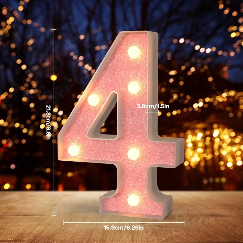 Light Up Number,Two Pink Glitter Number 40 Signs, Night Lights,