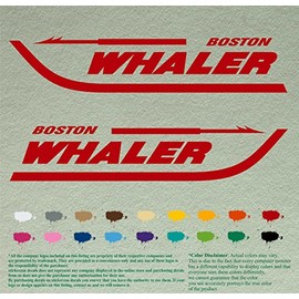 Pair of Boston Whaler Compatible Replacement Decals Vinyl Stickers Boat Outboard Motor Set of 2 (18" X 3.75", Red 031)