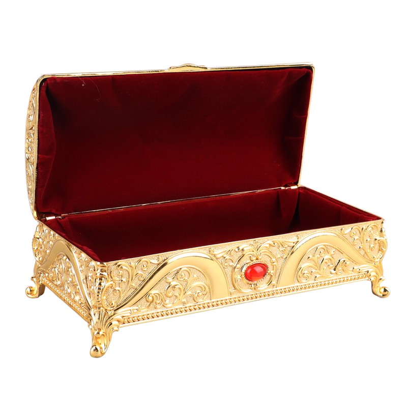 Vintage Metal Jewelry Box Rectangle Delicate Pattern Trinket Box with