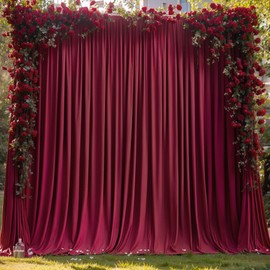 Wish Care Burgundy Backdrop Curtains 2 Panels - Wrinkle-Free Champagne Polyester Photography Drapes for Baby Shower, Birthday Party, Wedding & More - 8 X10FT