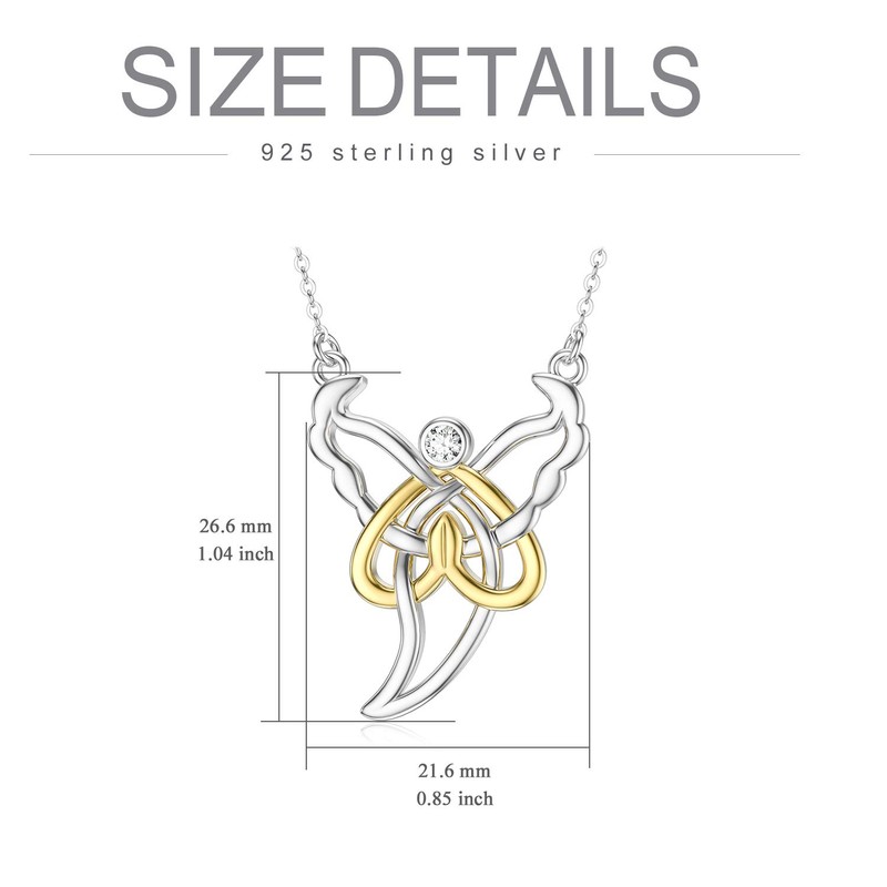 SIMONLY Celtic Knot Angel Pendant Necklace 925 Sterling Silver Celtic