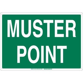 Brady 139616 Plastic "Muster Point" Sign, Text, 10" H x 14" W, White on Green