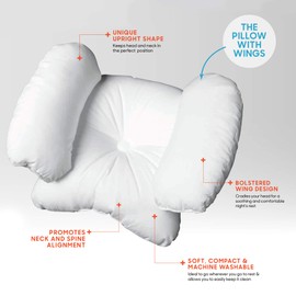 Allstar Innovations Dream Wing Pillow with Wings - Memory Foam Wedge Pillow - 10.24 x 10.63 inches - White - Soft - Multi Position Sleeper - Machine Washable