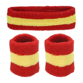 sourcing map Sweat Band Set Sports Terry Cloth Headband Wristband Set 7"x2" Moisture Wicking Sweat Absorbing Head Band for Women Men Workout Exercise Basketball(Red/Yellow)