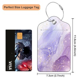 Richugui Gauze-Like Pink,Purple and Gold Striped Pattern 2 Pack PU Leather Luggage Tags for Suitcase,Luggage Tag with Privacy Flap for Women Men Luggage Handbag School Bag