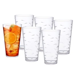 KLIFA- CHARLESTON- 19 oz, Set of 6, Acrylic Fishing Highball, School of Fish Drinking Glasses, BPA-Free, Stackable Plastic Drinkware, Dishwasher Safe Cups, Clear