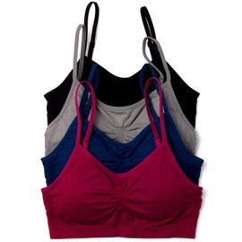 Kalon 4 Pack Nylon Spandex Removable Pads Comfort Bras Ext Sizes (X-Large, O. Winter)