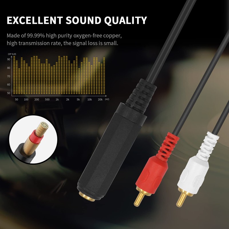 Poyiccot 6.35mm RCA to Audio Cable, 6.35mm Female to 2RCA