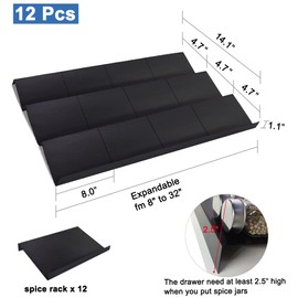 Khordin Expandable Spice Drawer Rack Organizer Insert for Kitchen Cabinet - Multi Tier Adjustable Spice Storage Shelf for Seasoning and Jar, Pack of 12