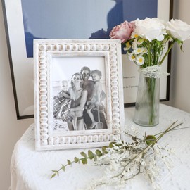 MACVAD Whitewashed Wood Beaded 5x7 Picture Frame - Farmhouse Style Rustic Picture Frame, Boho Picture Frame as 5 x 7 Photo Frame for Tabletop Display 5x7 Picture