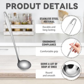 Diakey 2 Pack Soup Ladle and Slotted Spoon Set, Heavy Duty 18/8 Stainless Steel Metal Ladle Spoon Skimmer Strainer Colander Scoop for Serving Cooking Hotpot Gravy, 12in