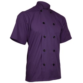 ChefsCloset Poplin Unisex Short Sleeve Chef Coat Purple, Chefs Jacket for Mens & Womens (Size 3XL)