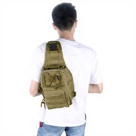 Canvas Sling Bag for Men Small MOLLE Chest Sling Backpack Mens One Strap Messenger Bag Water-resistant Handbag Outdoor Sports Travel Crossbody Shoulder Pack Bag Daypack for Travelling Cycling Hiking