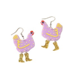 Colorful Acrylic Boot Big Rooster Chicken Cute Funny Weird Drop Dangle Earrings Lightweight Cartoon Anime Earrings Chick Jewelry for Women-purple