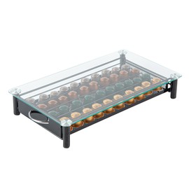 Restaurantware Restpresso 15.9 x 9.3 x 2.8 Inch Coffee Capsule Drawer 1 Heavy-Duty Pod Drawer - Holds 40 Nespresso Capsules Glass Top Iron Espresso Pod Organizer Mesh Tray Pods Not Included
