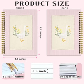 BRRNYOI Pink Floral Goose Notebook Journal 5.5x8.3, Goose Lover Gifts Journal, Animal Lover Gifts for Women, Preppy Cute Geese Wildflower Hardcover Spiral Notebooks for Note Taking
