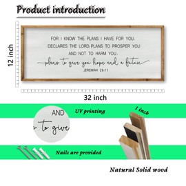 ZZJJHYWGQ Jeremiah 29:11 Bible Verse Wall Art 32"x12" For I Know The Plans I Have For You Large Scripture Christian Blessing Decor Sign (Wood