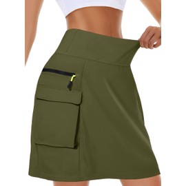 Kimmery Women's Quick Dry Cargo Skirt with 5 Pockets High Waisted Golf Skirts for Casual Hiking, Army Green, Medium