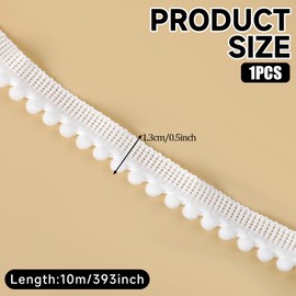 Trinkrittey Mini Pom Pom Ball Fringe Ribbon Trim Tassel Sewing Trim for Home Curtain Clothes Pillow Decoration (White, 11 Yards)