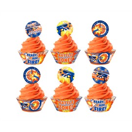 Dart War Cupcake Kit - 48 pieces - 24 Dart War Cupcake Toppers and 24 Cupcake Wrappers - Dart War Party Supplies - Dart War Party Decorations - Cupcake