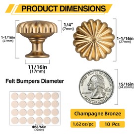 10 Pack Champagne Bronze Cabinet Knobs, Solid Zinc Alloy Drawer Knobs