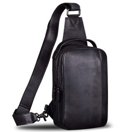 IVTG Genuine Leather Sling Bag for Men and Women Vintage Real Leather Sling Backpack Shoulder Crossbody Bag Chest Bag (Darkgray)