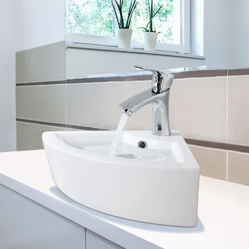 Wall Mount Corner Bathroom Sink with Faucet-Bokaiya 18x13 Inch Small